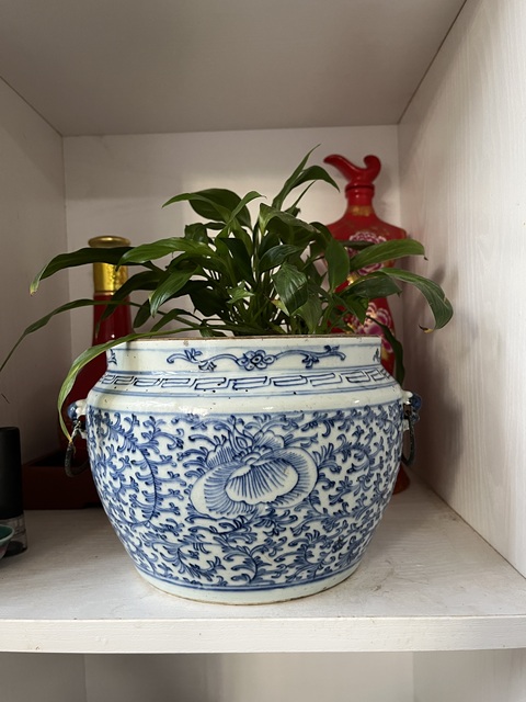 古玩陶瓷青花淡描纏枝花卉紋粥罐拍賣，當前價格788元