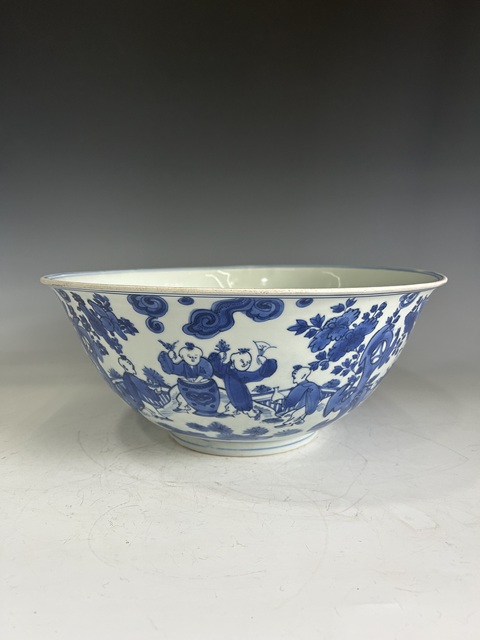 古玩陶瓷明晚青花十六子嬰戲紋大碗拍賣，當前價格88000元