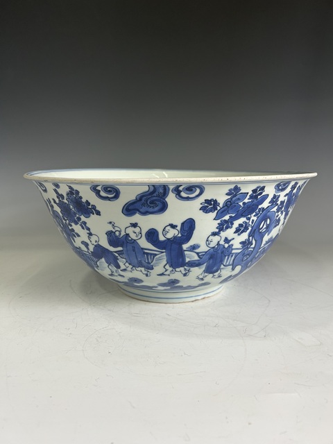 古玩陶瓷明晚青花十六子嬰戲紋大碗拍賣，當前價格88000元