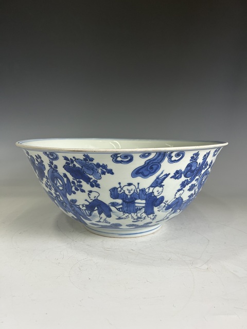 古玩陶瓷明晚青花十六子嬰戲紋大碗拍賣，當前價格88000元