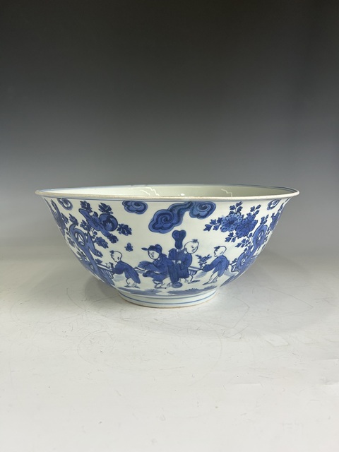古玩陶瓷明晚青花十六子嬰戲紋大碗拍賣，當前價格88000元