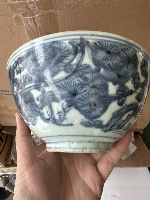 古玩陶瓷青花歲寒三友圖茶碗真品鑒賞圖