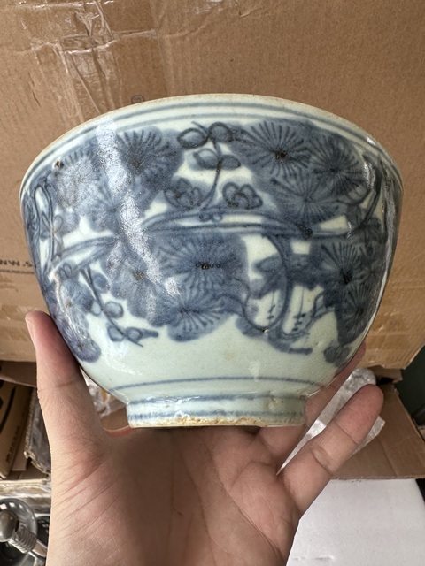 古玩陶瓷青花歲寒三友圖茶碗真品鑒賞圖