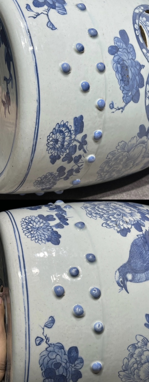古玩陶瓷清光緒 青花富貴白頭鼓凳真品鑒賞圖