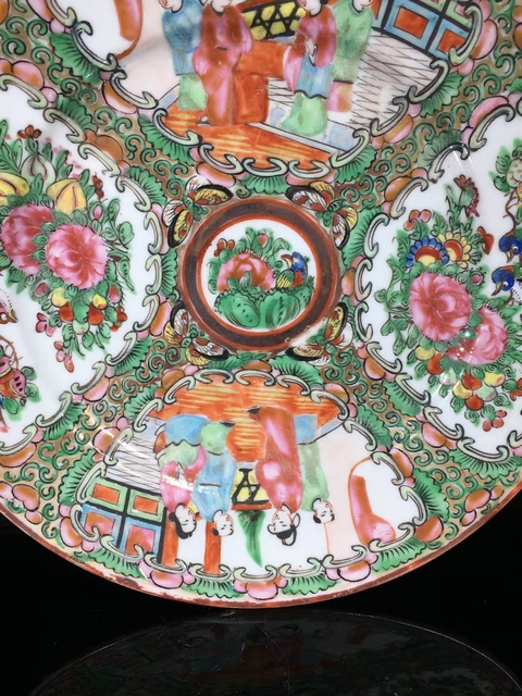 古玩陶瓷（全品）晚清 廣彩花鳥(niǎo)人物故事紋飾盤直徑 18.6 厘米拍賣，當(dāng)前價(jià)格990元