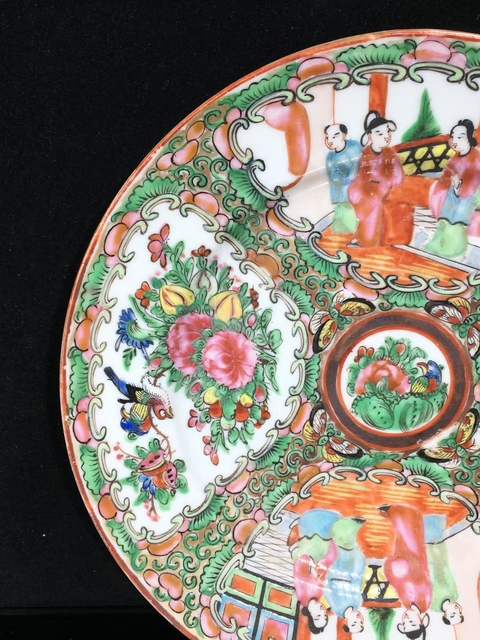 古玩陶瓷（全品）晚清 廣彩花鳥(niǎo)人物故事紋飾盤直徑 18.6 厘米拍賣，當(dāng)前價(jià)格990元