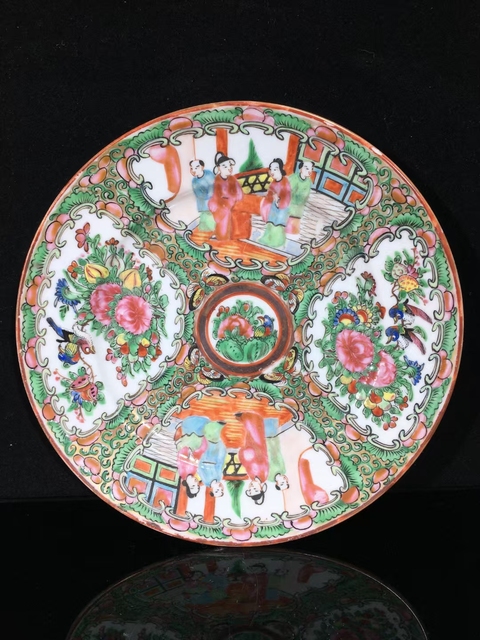 古玩陶瓷（全品）晚清 廣彩花鳥(niǎo)人物故事紋飾盤直徑 18.6 厘米拍賣，當(dāng)前價(jià)格990元