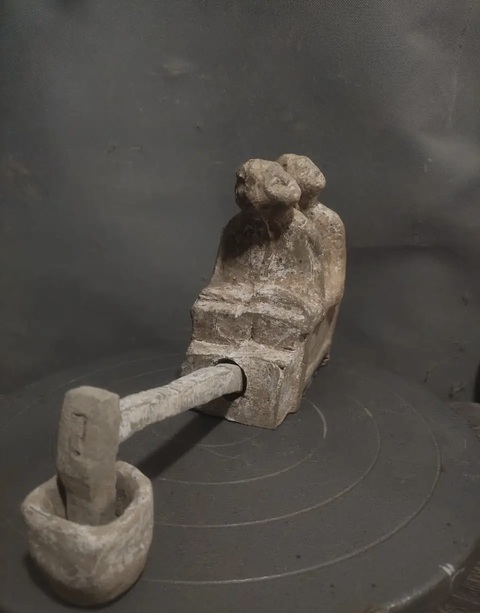 古玩陶瓷雙人舂米陶傭真品鑒賞圖