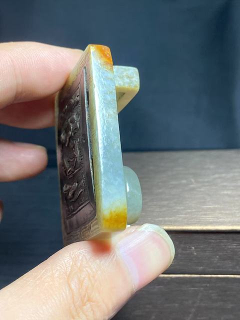 古玩玉器（一口價放漏）老料幾十年工和田玉鑲嵌老銀帶扣拍賣，當前價格3800元