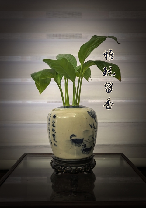 古玩陶瓷道光青花滿池矯詩文罐(煙煲)拍賣，當前價格4888元