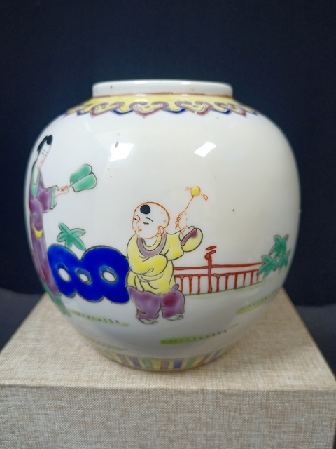 古玩陶瓷（全美品）民國時期粉彩三娘教子罐拍賣，當前價格1298元