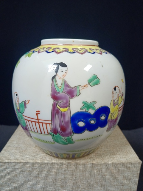 古玩陶瓷（全美品）民國時期粉彩三娘教子罐拍賣，當前價格1298元