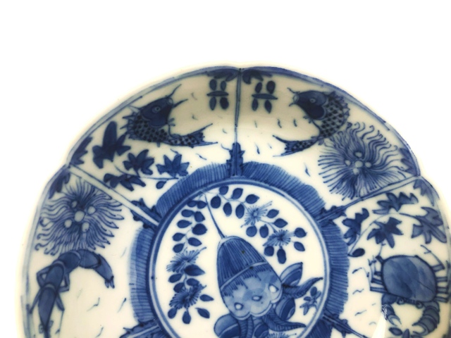 古玩陶瓷清光緒·青花魚蝦蟹盤真品鑒賞圖
