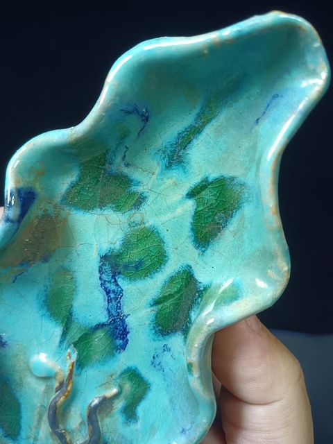 古玩陶瓷(全品)民國時期石灣窯窯變釉樹葉形水洗,文房器路份高尺寸17cm*8.5cm拍賣,當前價格880元