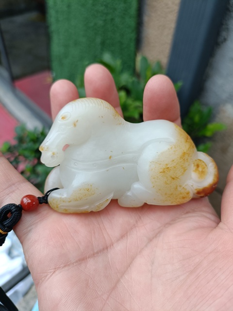 古玩玉器精品天然和田玉手把件  馬到成功  附實物雙保卡拍賣，當前價格2980元
