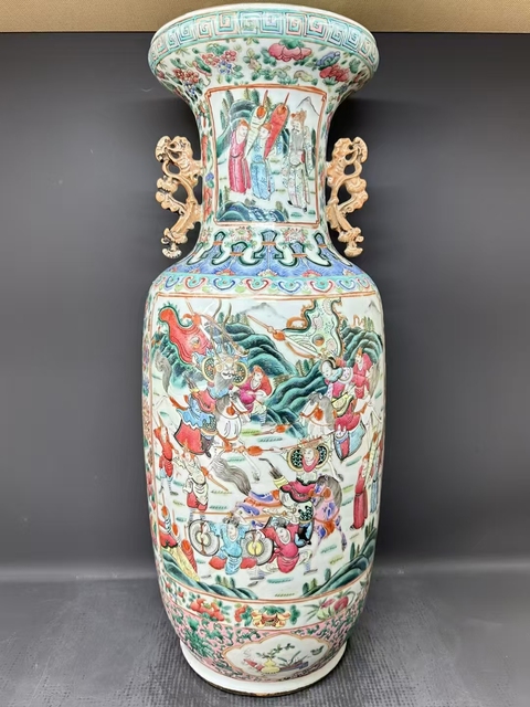 古玩陶瓷粉彩刀馬人瓶真品鑒賞圖