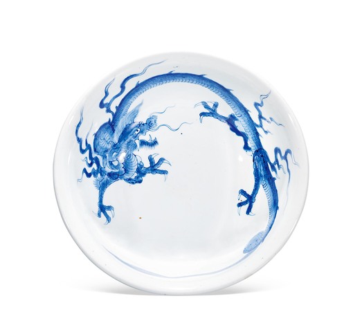古玩陶瓷日本江戶青花龍虎紋碗真品鑒賞圖
