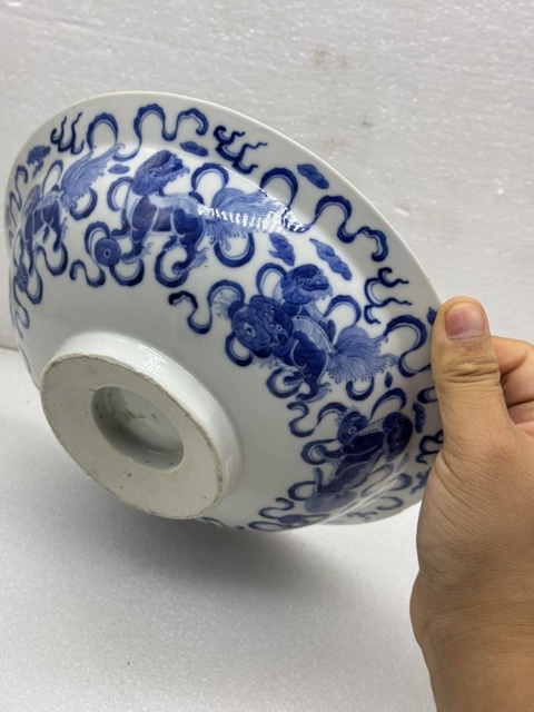 古玩陶瓷青花獅紋撇口碗，平臺不允許估價真品鑒賞圖
