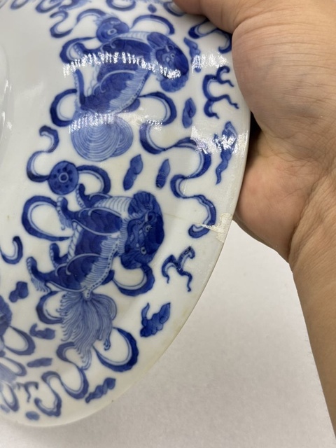 古玩陶瓷青花獅紋撇口碗，平臺不允許估價真品鑒賞圖