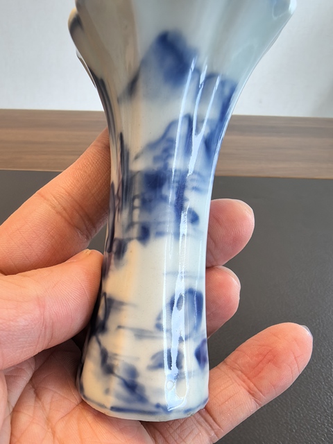 古玩陶瓷青花山水人物紋花觚真品鑒賞圖