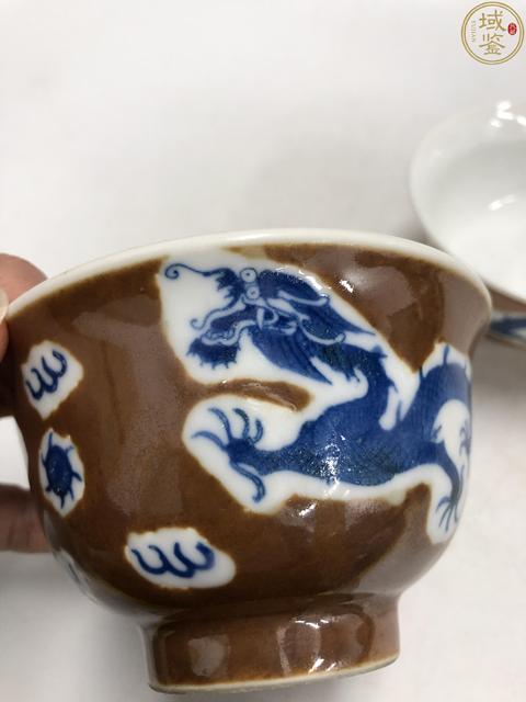 古玩陶瓷民國?紫金釉青花龍紋茶碗（一對）拍賣，當前價格3000元