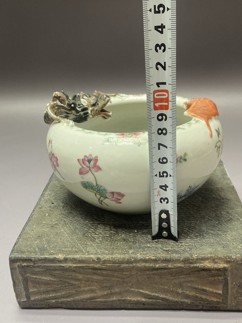 古玩陶瓷螭龍蝠紋粉彩水盂拍賣，當前價格4960元
