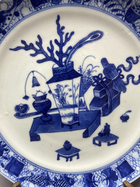 古玩陶瓷清中晚魚紋博古青花盤拍賣，當前價格2690元