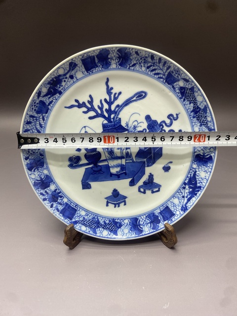 古玩陶瓷清中晚魚紋博古青花盤拍賣，當前價格2690元