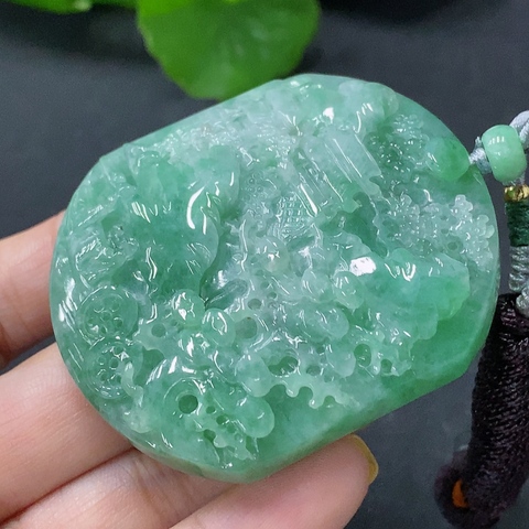 古玩玉器天然翡翠山水牌玉墜(帶翡翠鑒定證書)拍賣,當前價格3500元