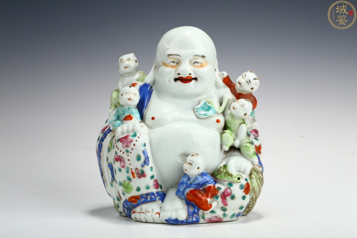 古玩陶瓷（保真卡）粉彩五子登科彌勒佛塑像拍賣，當前價格4500元