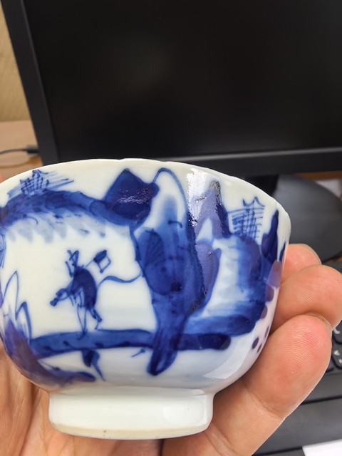 古玩陶瓷漁樵耕讀青花杯真品鑒賞圖