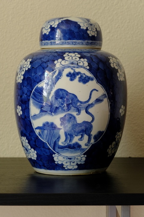 古玩陶瓷清光緒 青花瑞獸紋蓋罐真品鑒賞圖