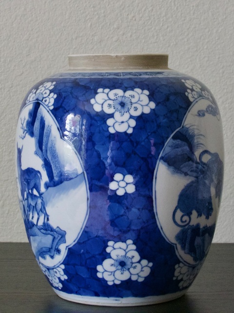 古玩陶瓷清光緒 青花瑞獸紋蓋罐真品鑒賞圖