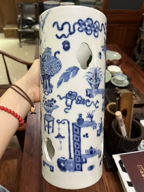 古玩陶瓷青花博古圖帽筒拍賣，當前價格4200元