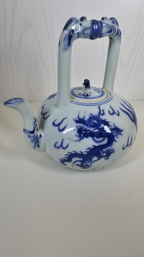 古玩陶瓷晚清·青花瑞獸紋提梁壺 真品鑒賞圖