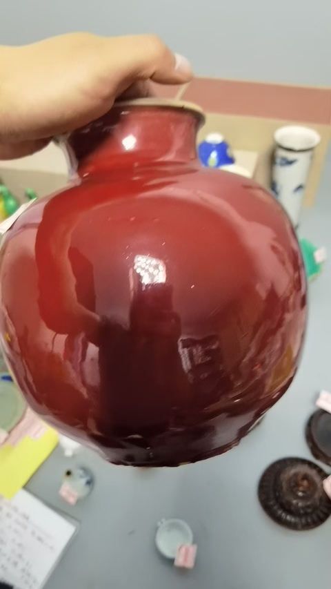 古玩陶瓷郎紅釉太白罐，模糊，偏老真品鑒賞圖