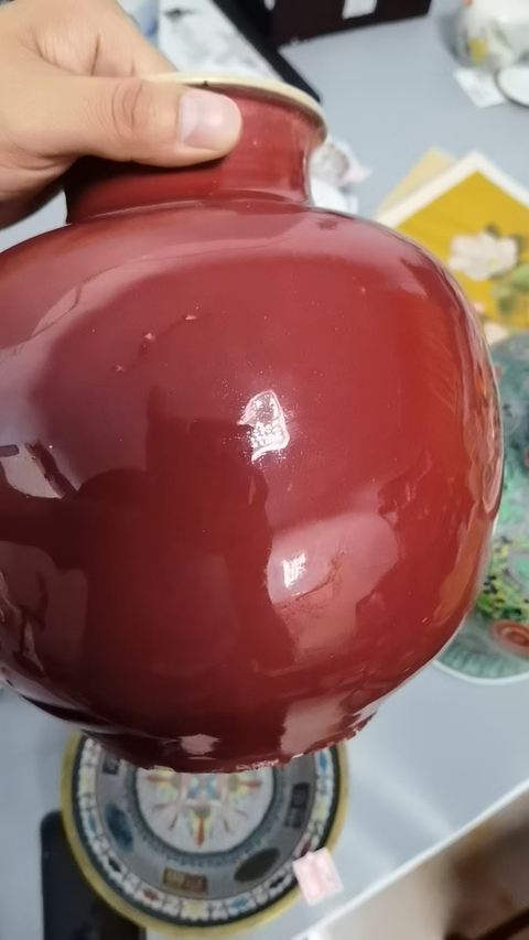 古玩陶瓷郎紅釉太白罐，模糊，偏老真品鑒賞圖