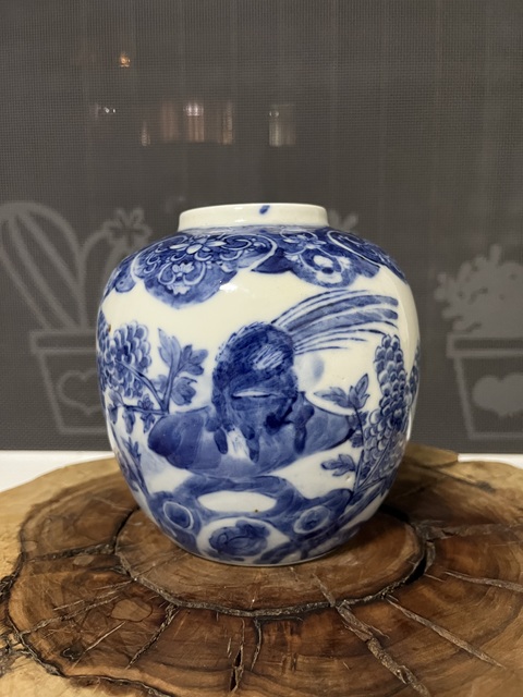 古玩陶瓷光緒青花錦雞牡丹紋罐拍賣,當前價格2388元