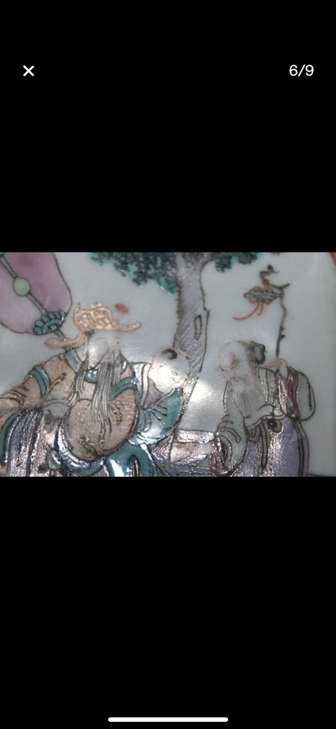古玩陶瓷粉彩人物故事四方碟真品鑒賞圖
