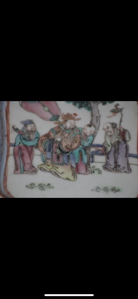 古玩陶瓷粉彩人物故事四方碟真品鑒賞圖