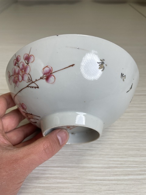 古玩陶瓷民國 名家粉彩詩文梅花大碗真品鑒賞圖