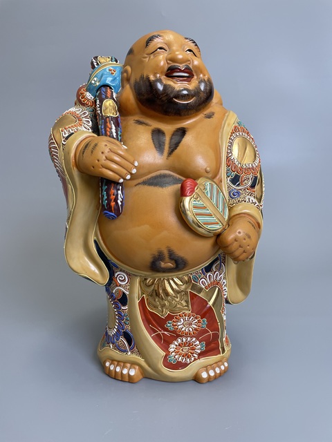 古玩陶瓷清晚期 日本官窯 九谷粉彩布袋和尚造像真品鑒賞圖