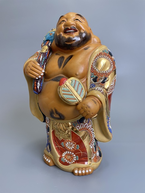 古玩陶瓷清晚期 日本官窯 九谷粉彩布袋和尚造像真品鑒賞圖