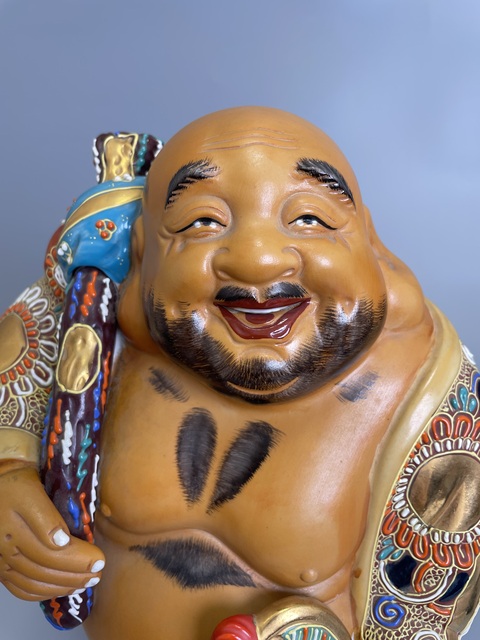 古玩陶瓷清晚期 日本官窯 九谷粉彩布袋和尚造像真品鑒賞圖