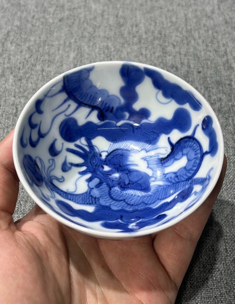 古玩陶瓷雍正過墻龍碗真品鑒賞圖