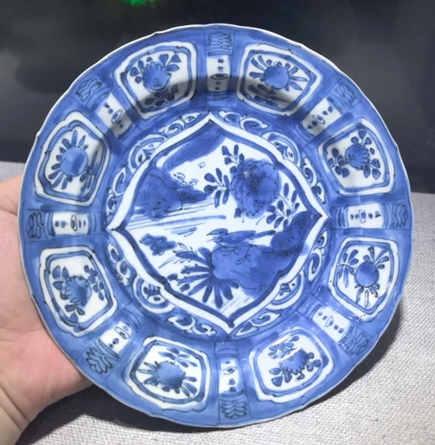 古玩陶瓷明萬歷青花花鳥盤真品鑒賞圖