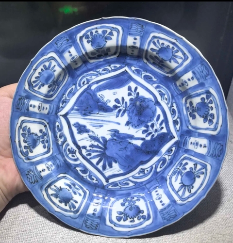 古玩陶瓷明萬歷青花花鳥盤真品鑒賞圖