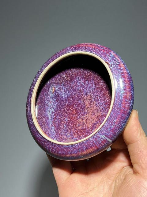 古玩陶瓷紅釉窯變筆洗真品鑒賞圖