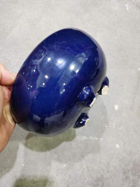 古玩陶瓷藍釉三足香爐真品鑒賞圖