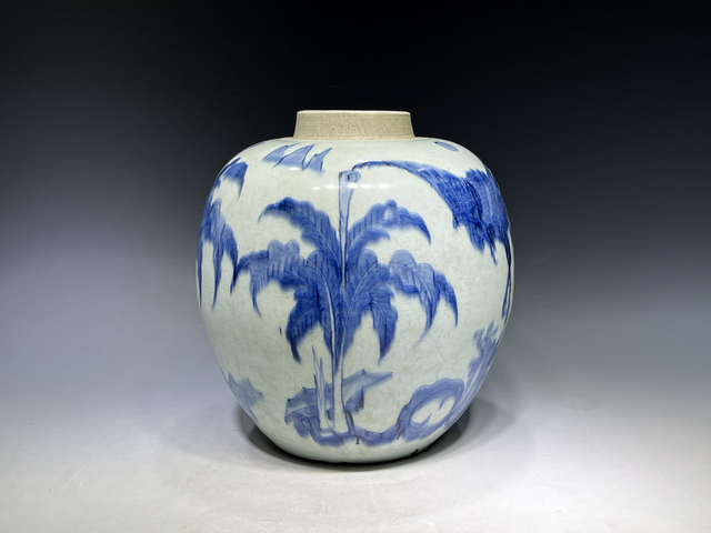 古玩陶瓷清順治·青花麒麟斗鳳芭蕉紋罐拍賣，當前價格1838元